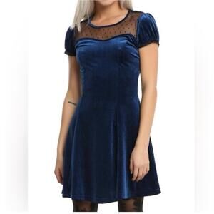 Hot Topic Blue Velvet & Lace Sweetheart Dress Small